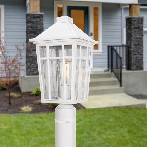 Vista 5 de Darkaway Luces de poste grandes para exteriores de 17 pulgadas + adaptador de luz de poste, postes de lámpara con iluminación exterior de vidrio