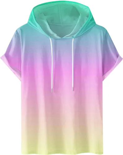 Vista 10 de Camisa de algodón para hombre, de moda, manga corta, con cordón, con capucha, ajuste holgado, atlética, camisetas de entrenamiento