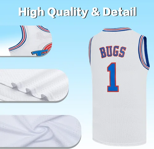 Vista 2 de Camiseta de baloncesto para hombre #10 Lola#1 Bugs Halloween Costumes Space 90S camiseta de película blancorojonegro XS-XXL