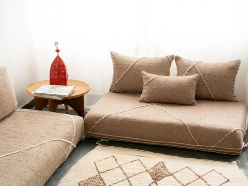 Vista 2 de arabicsofa Sofás de Suelo Coloridos de Estilo Marroquí – Cojines de Suelo Modulares Hechos a Mano (Beige 16, Sofá de Suelo de 4 pies)