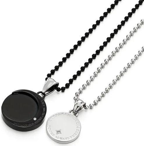 Vista 4 de Un par collar de parejas los amantes acero luna y sol colgante con circonita cúbica para hombre mujer amigos