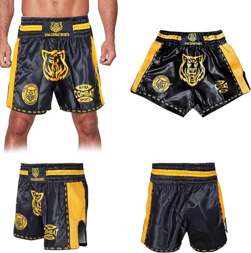 Vista 6 de Nyna Combat Muay Thai Shorts MMA Pantalones cortos para entrenamiento de lucha para artes marciales para hombres y mujeres