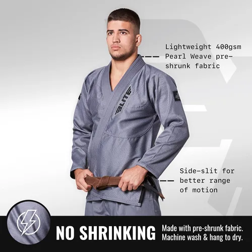 Vista 2 de Elite Sports Kimono para hombres aprobado por la IBJJF (Federación Internacional de Jiu Jitsu Brasileño) de tela pre-encogida para Jiu Jitsu