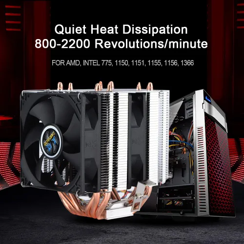 Vista 6 de Enfriador silencioso de CPU 800-2200 revoluciones/minuto CPU Cooler 6 Heatpipe disipación de calor adecuado para AMD, Intel 775, 1150, 1151, 1155