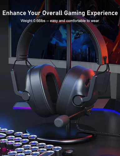 Vista 7 de SENZER SG500 Surround Sound Pro Auriculares Gaming con Micrófono de Cancelación de Ruido - Acolchado de Espuma Viscoelástica Suave - Auriculares