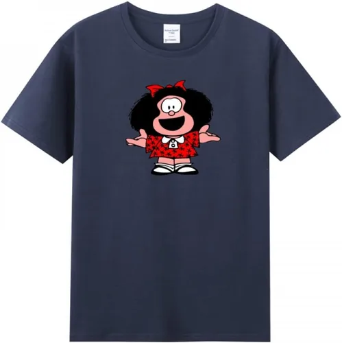 Vista 2 de Mafalda Happy - Camiseta de manga corta para mujer adulta Negro