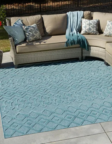 Vista 41 de Unique Loom Alfombra de área de la colección texturizada Trellis para exteriores, color osage, 2 x 3 pies, rectangular, color aguamarina