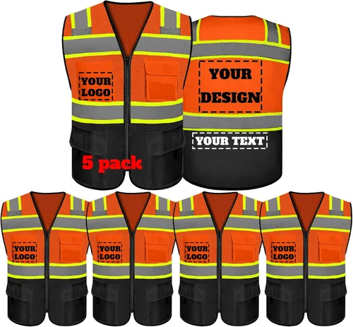 Vista 36 de Chaleco de seguridad reflectante de alta visibilidad con 5 bolsillos y cremallera clase 2 para adultos, unisex, ropa de trabajo de seguridad