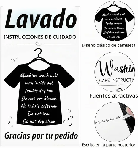 Vista 3 de Zonon - 100 tarjetas de instrucciones de lavado de camisetas con gráfico