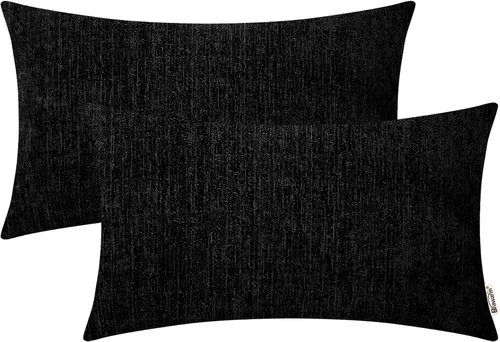Vista 69 de BRAWARM Fundas de almohada 40x40 cm - Paquete de 2 fundas de almohada de chenilla negra, fundas de almohada de chenilla suave teñida sólida