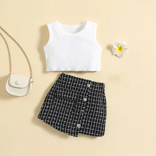 Vista 2 de TBUIALL Conjuntos de ropa para niñas pequeñas, conjuntos de camisetas sin mangas y ropa de bebé de princesa irregular