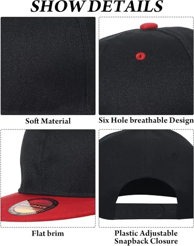 Vista 2 de 15 Pack Snapback Hats for Men Hip Hop Style Hats Solid Baseball Hats Adjustable Snapback Cap Flat Brim Baseball Caps