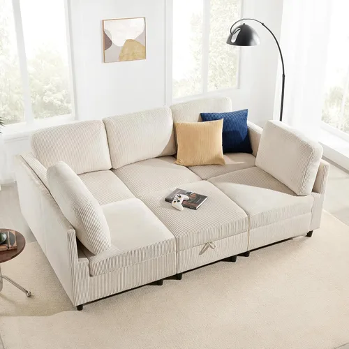 Vista 24 de KKL Sofá modular de 84 pulgadas, sofás de 3 plazas para sala de estar con almacenamiento, sofá modular de asiento profundo seccional, funda