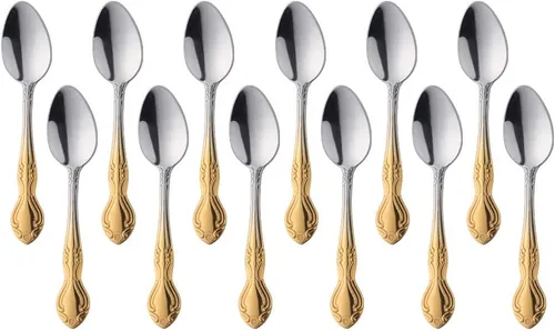 Vista 51 de Cucharas de sopa, cucharas redondas de acero inoxidable para caldo con borde de flor, juego de 12 piezas de acero inoxidable para café, azúcar