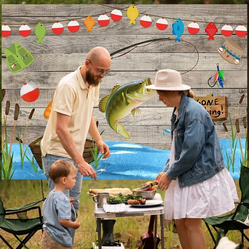 Vista 3 de Avezano Telón de fondo de madera rústica de 5 x 3 pies para fiesta de cumpleaños, aliado de pescado, niños, baby shower, fotografía, fondo