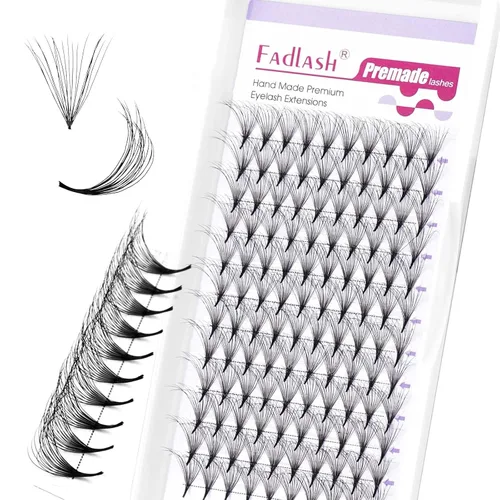 Vista 20 de FADLASH Extensiones de pestañas postizas en abanico con base puntiaguda 10D, extensiones de pestañas postizas de tallo medio, extensiones