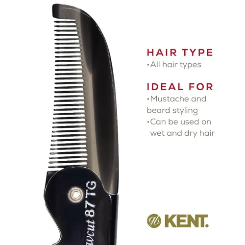 Vista 6 de Kent 87T - Peine de bolsillo plegable hecho a mano de grafito para hombres, peine alisador de pelo de dientes finos para el cuidado diario