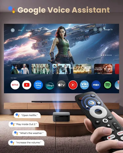 Vista 3 de 【1200 ANSI/Google TV/Compatible con 4K】Proyector inteligente con WiFi y Bluetooth, proyectores de películas para exteriores y hogar con control