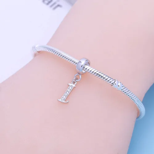 Vista 45 de ABUN Abalorio de plata de ley 925 con letra A a la Z, espaciador de inicial, con circonita cúbica transparete colgante, auténtica, para pulseras