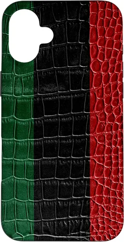 Vista 22 de iPhone 16 Pan African Flag Patriotic Crocodile Skin Print Pride Case