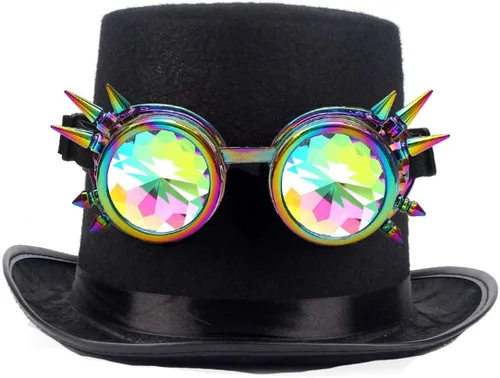 Vista 37 de FUT Gafas Steampunk con pinchos arcoíris ABS, lentes de caleidoscopio rave, soldadura cibernética, gótico, cosplay, vintage