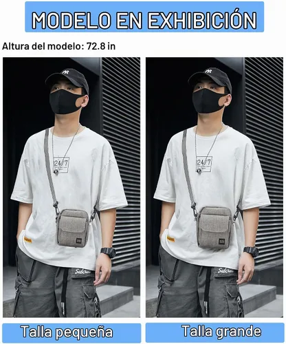 Vista 2 de BJLFS Small Crossbody Bag Side Shoulder Bag for Men Women, Travel Passport Wallet Bag, Small Neck Pouch Side Shoulder Bag A1-gris-Large
