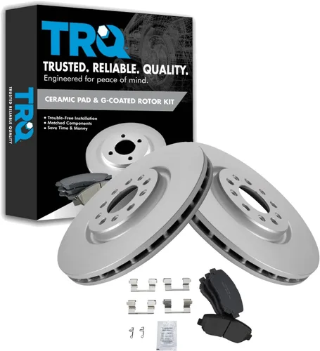Vista 156 de TRQ Juego de pastillas de freno delantero y rotores con revestimiento de cerámica compatible con Jeep Compass Patriot 2017