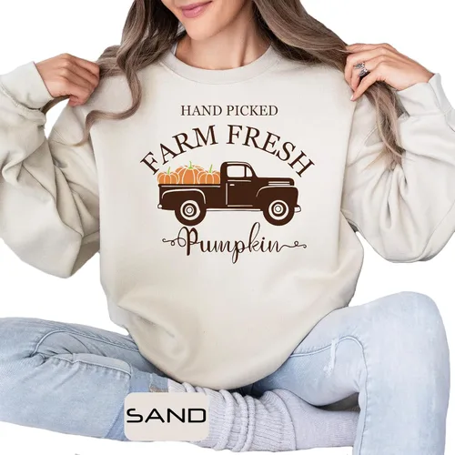 Vista 2 de Hand-Picked Farm Fresh T-Shirts, Farming Clothes For Women And Men, Pumpkin T-Shirts Sweatshirts Hoodies, Pumpkin Farmer Shirts, Farm Truck Shirt