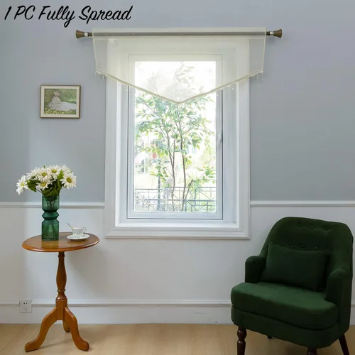 Vista 6 de PearAge Cortinas Cenefa Transparente con Cuentas para Sala de Estar, Cenefa de Ventana de Granja con Bolsillo para Barra, Cenefa de Cortina de Gasa