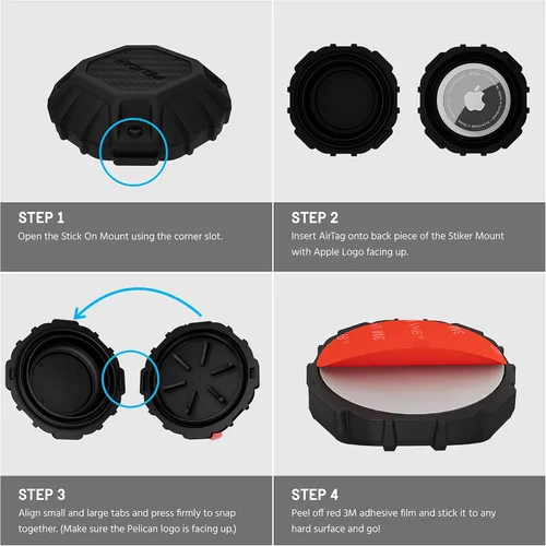 Vista 4 de Pelican Marine - Paquete de 1 soporte para AirTag impermeable IP68 – Funda Air Tag con adhesivo 3M – Cubierta AirTag a prueba de golpes – Soporte