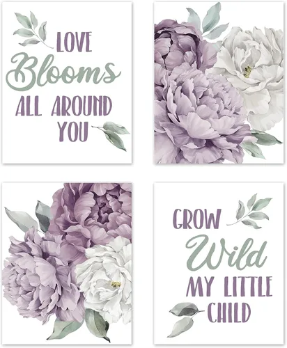 Vista 8 de Sweet Jojo Designs Impresiones artísticas de pared de hojas florales rosas y blancas rubor, decoración de habitación para bebés, guardería y niños
