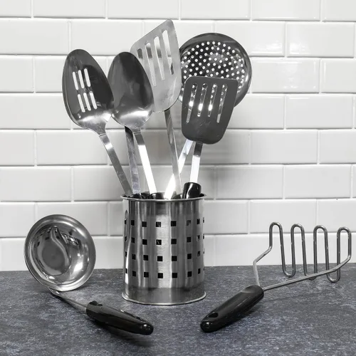 Vista 3 de Chef Craft Juego de utensilios y utensilios de cocina básicos de acero inoxidable, juego de 8 piezas, color negro