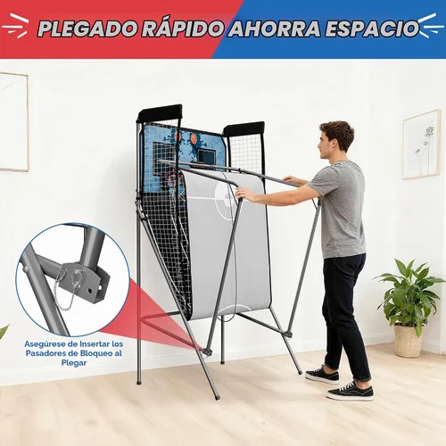 Vista 7 de Nova Microdermabrasion Juego de arcade de baloncesto plegable para interior, tiro doble, 2 jugadores con 4 bolas, marcador electrónico y bomba