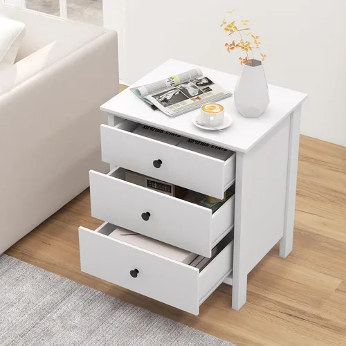 Vista 4 de KOMFOTT Mesita de noche con 3 cajones, mesita de noche de madera, moderna mesa auxiliar para sofá, mesa de teléfono que ahorra espacio, cómoda