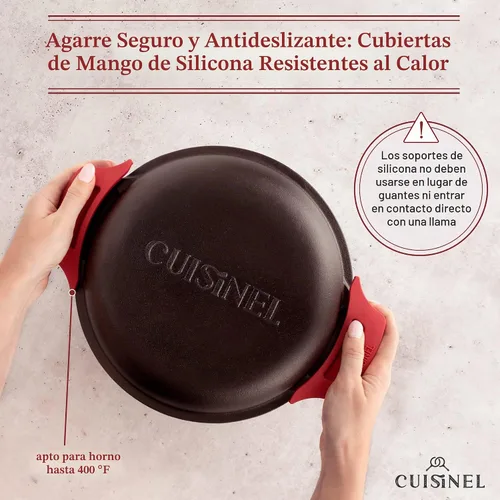 Vista 5 de Cuisinel Horno Holandés de Hierro Fundido - Olla Profunda de 5-Cuartos - Multicocina 2-en-1 Presazonada - Tapa Combinada que Funciona como Sartén