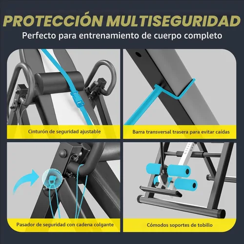 Vista 5 de YOLEO Tabla de inversión, resistente, de gravedad, con reposacabezas y cinturón protector ajustable, máquina de estiramiento de espalda para terapia