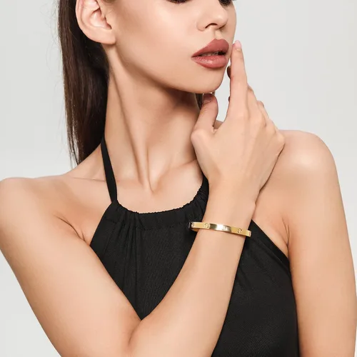 Vista 3 de 18K Gold Plated Love Friendship Bracelet with Cubic Zirconia Stones Bangle Cuff Best Gifts with Crystal for Mother's Day Valentine's Day Wedding