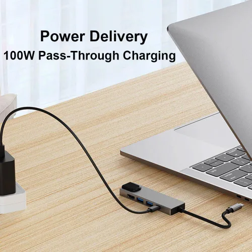 Vista 5 de QCEs Adaptador multipuerto USB C, 5 en 1 USB C a Ethernet HDMI Hub con puerto HDMI Ethernet, puerto USB3.0/2.0, carga PD compatible con MacBook