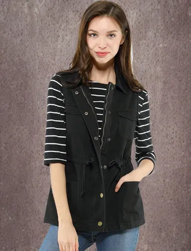 Vista 7 de Allegra K Chaqueta para mujer sin mangas con cierre, utilitaria, anorak, para uso en campo, chaleco de carga