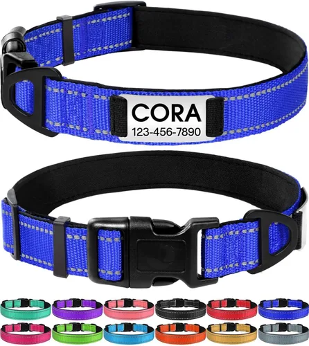 Vista 17 de Joytale Collares para perros personalizados, collar de nailon reflectante con placa de nombre grabada, personalizado para perros pequeños, negro, S