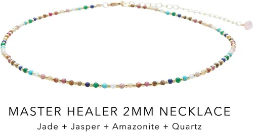 Vista 6 de Lotus and Luna Collar delicado curativo de chakras energéticos de 0.079 pulgadas con piedras reales, jade, perla, cuarzo rosa, amatista, piedra lunar