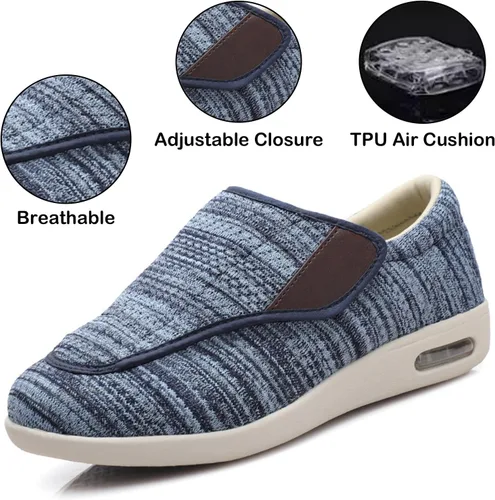 Vista 5 de Zapatos para diabéticos para hombre, zapatos de ancho ancho con cierre de ajuste para ancianos, alivio del dolor diabético y pies hinchados