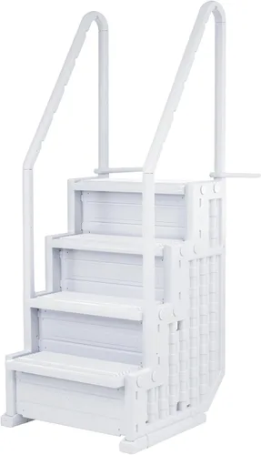 Vista 9 de Aqua Select Everest en escalones de piscina Blanco perla con peldaños gris nube para piscinas sobre el suelo Montaje en cubiertas de 48 a 54