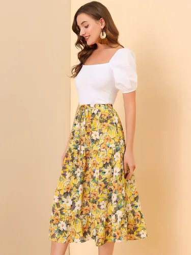 Vista 3 de Allegra K Falda de girasol de gasa escalonada para mujer