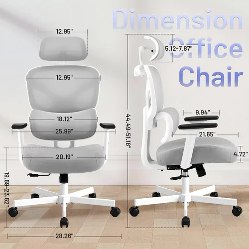 Vista 2 de AreShark Silla ergonómica de oficina – Silla de escritorio de malla transpirable con respaldo alto con soporte lumbar y reposacabezas ajustable