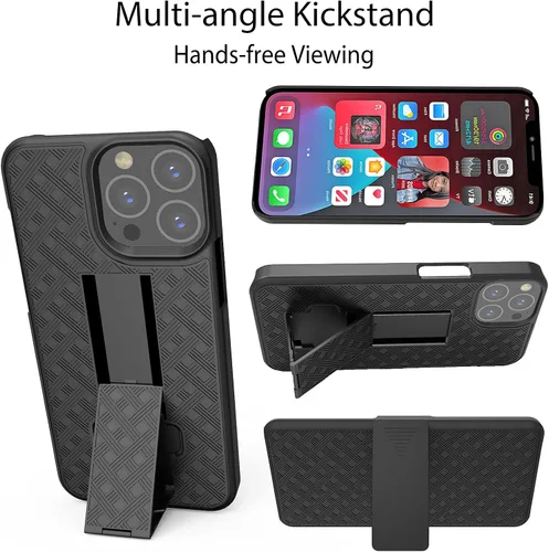 Vista 4 de Ailiber Funda compatible con iPhone 13 Pro, funda para iPhone 13 Pro con protector de pantalla, clip giratorio para cinturón, soporte de soporte