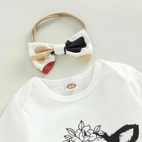 Vista 12 de Conjunto de ropa de bebé occidental para niñas, con estampado de vaca, pantalón y diadema