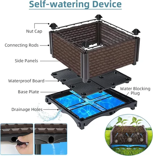 Vista 4 de Macetas grandes para plantas de exterior, profundas, 20 pulgadas de alto, camas elevadas para jardinería con riego automático, maceta elevada