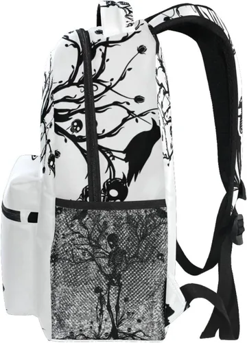 Vista 6 de Mochila negra del Día de los Muertos con patrón de calavera para adultos, mochila escolar casual, bolsa universitaria de viaje, con cremallera