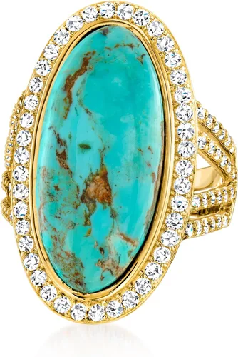 Vista 4 de Ross-Simons Turquoise and 1.30 ct. t.w. White Topaz Ring in 18kt Gold Over Sterling